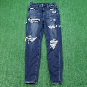 American Eagle Jeans Womens 8 Blue Curvy Hi-Rise Jegging Distressed Ripped Denim